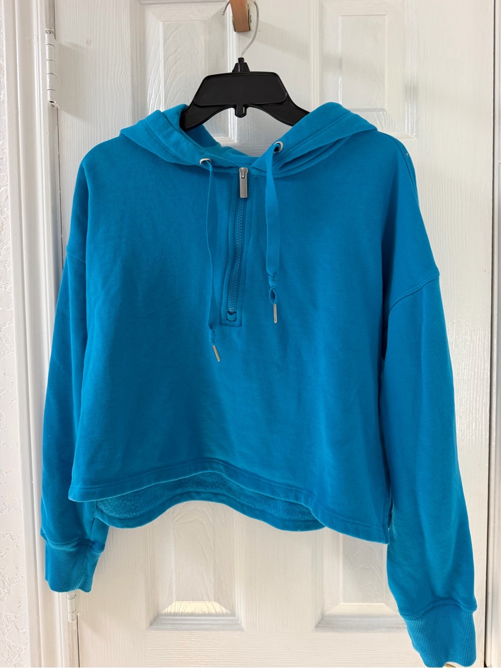 Calvin Klein Performance Teal Half-Zip Hooded Cropped Sweatshirt